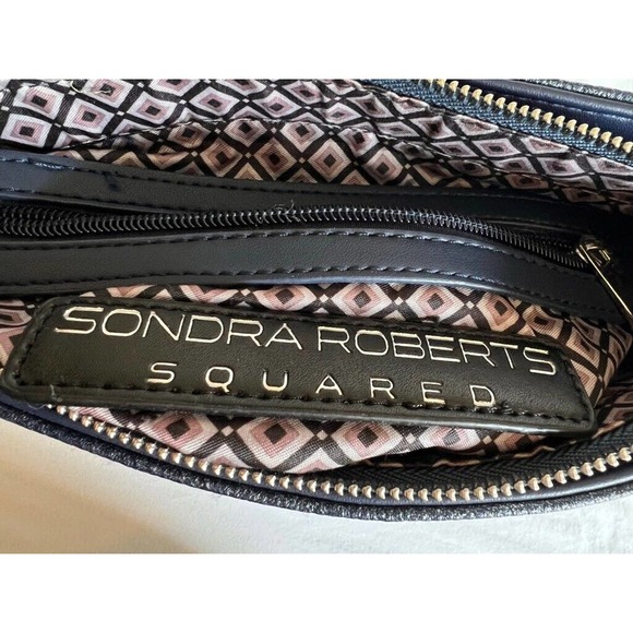 Sondra Roberts Women Squared Shoulder Bag Blue Faux Leather Pocket Outer Zipper - Picture 3 of 10